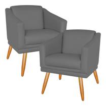 Kit 02 Poltronas Decorativa Para Recepção Escritório Salão Beleza Sala Estar Retro San Diego Pés Palito - Sued Cinza