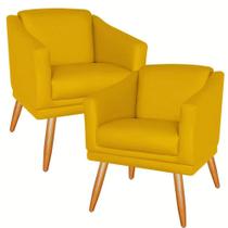 Kit 02 Poltronas Decorativa Para Recepção Escritório Salão Beleza Sala Estar Retro San Diego Pés Palito - Sued Mostarda
