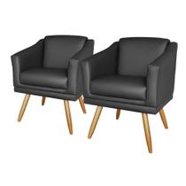 Kit 02 Poltronas Decorativa Para Recepção Escritório Salão Beleza Sala Estar Retro San Diego Pés Palito - Sued Preto