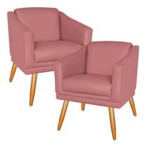 Kit 02 Poltronas Decorativa Para Recepção Escritório Salão Beleza Sala Estar Retro San Diego Pés Palito - Sued Rose