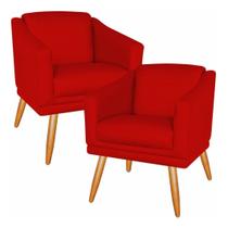 Kit 02 Poltronas Decorativa Para Recepção Escritório Salão Beleza Sala Estar Retro San Diego Pés Palito - Sued Vermelho