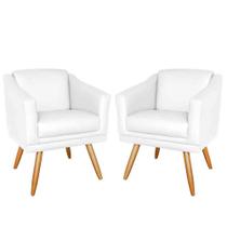 Kit 02 Poltronas Decorativa Para Recepção Escritório Salão Beleza Sala Retro San Diego - material sintético Branco