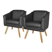 Kit 02 Poltronas Decorativa Para Recepção Escritório Salão Beleza Sala Retro San Diego - material sintético Preto