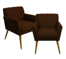 Kit 02 Poltronas Decorativa Para Recepção Escritório Salão Sala Clinica Estética Iza - material sintético Marrom
