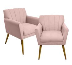 Kit 02 Poltronas Decorativa Para Recepção Escritório Salão Sala Clinica Estética Iza - Sued Rosa Claro