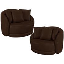 Kit 02 Poltronas Decorativa Para Sala De Estar Base Giratória Witta M03 Corano Marrom Kit 02 Poltronas Decorativa Para Sala De Estar Base Giratória Witta M03 Corano Marrom