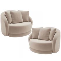 Kit 02 Poltronas Decorativa Para Sala de Estar Base Giratória Witta M03 Veludo Bege - Lyam Decor Kit 02 Poltronas Decorativa Para Sala de Estar Base Giratória Witta M03 Veludo Bege - Lyam Decor