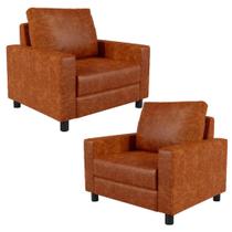Kit 02 Poltronas Decorativa Para Sala De Estar E Recepção Malta L02 Material Sintético Camel - Lyam Decor