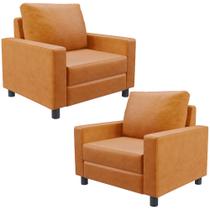 Kit 02 Poltronas Decorativa Para Sala De Estar E Recepção Malta L02 material sintético Whisky - Lyam Decor
