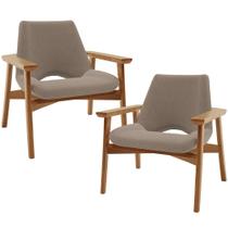 Kit 02 Poltronas Decorativa Para Sala de Estar Living Base Madeira Becker L02 Bouclê Bege - Lyam Decor Kit 02 Poltronas Decorativa Para Sala de Estar Living Base Madeira Becker L02 Bouclê Bege - Lyam Decor
