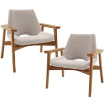 Kit 02 Poltronas Decorativa Para Sala De Estar Living Base Madeira Becker L02 Bouclê Creme - Lyam Decor Kit 02 Poltronas Decorativa Para Sala De Estar Living Base Madeira Becker L02 Bouclê Creme - Lyam Decor