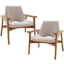 Kit 02 Poltronas Decorativa Para Sala de Estar Living Base Madeira Becker L02 Bouclê Creme - Lyam Decor Kit 02 Poltronas Decorativa Para Sala de Estar Living Base Madeira Becker L02 Bouclê Creme - Lyam Decor