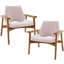 Kit 02 Poltronas Decorativa Para Sala de Estar Living Base Madeira Becker L02 Bouclê Rosê - Lyam Decor Kit 02 Poltronas Decorativa Para Sala de Estar Living Base Madeira Becker L02 Bouclê Rosê - Lyam Decor