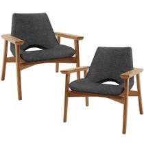 Kit 02 Poltronas Decorativa Para Sala De Estar Living Base Madeira Becker L02 Linho Cinza Escuro - Lyam Decor Kit 02 Poltronas Decorativa Para Sala De Estar Living Base Madeira Becker L02 Linho Cinza Escuro - Lyam Decor