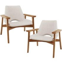 Kit 02 Poltronas Decorativa Para Sala de Estar Living Base Madeira Becker L02 Linho Cru - Lyam Decor