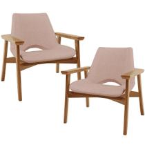 Kit 02 Poltronas Decorativa Para Sala de Estar Living Base Madeira Becker L02 Linho Rosê - Lyam Decor Kit 02 Poltronas Decorativa Para Sala de Estar Living Base Madeira Becker L02 Linho Rosê - Lyam Decor