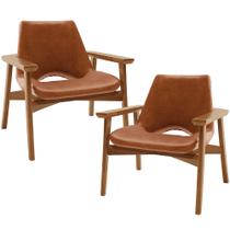 Kit 02 Poltronas Decorativa Para Sala de Estar Living Base Madeira Becker L02 material sintético Camel - Lyam Decor Kit 02 Poltronas Decorativa Para Sala de Estar Living Base Madeira Becker L02 material sintético Camel - Lyam Decor
