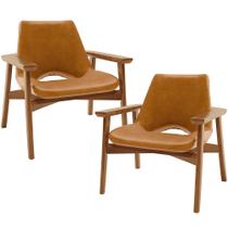 Kit 02 Poltronas Decorativa Para Sala de Estar Living Base Madeira Becker L02 material sintético Canela - Lyam Decor
