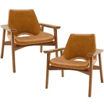 Kit 02 Poltronas Decorativa Para Sala de Estar Living Base Madeira Becker L02 material sintético Canela - Lyam Decor