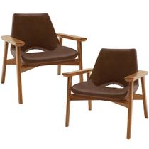 Kit 02 Poltronas Decorativa Para Sala de Estar Living Base Madeira Becker L02 material sintético Marrom - Lyam Decor Kit 02 Poltronas Decorativa Para Sala de Estar Living Base Madeira Becker L02 material sintético Marrom - Lyam Decor