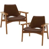 Kit 02 Poltronas Decorativa Para Sala de Estar Living Base Madeira Becker L02 material sintético Marrom - Lyam Decor Kit 02 Poltronas Decorativa Para Sala de Estar Living Base Madeira Becker L02 material sintético Marrom - Lyam Decor
