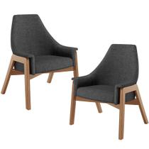 Kit 02 Poltronas Decorativa Para Sala de Estar Sakura L02 Linho Cinza Escuro - Lyam Decor Kit 02 Poltronas Decorativa Para Sala de Estar Sakura L02 Linho Cinza Escuro - Lyam Decor