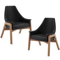 Kit 02 Poltronas Decorativa Para Sala de Estar Sakura L02 material sintético Preto - Lyam Decor Kit 02 Poltronas Decorativa Para Sala de Estar Sakura L02 material sintético Preto - Lyam Decor