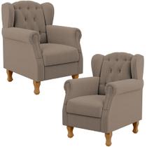 Kit 02 Poltronas Decorativa Para Sala De Estar Yara P02 Bouclê Bege - Lyam Decor