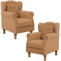 Kit 02 Poltronas Decorativa Para Sala De Estar Yara P02 Bouclê Mostarda - Lyam Decor