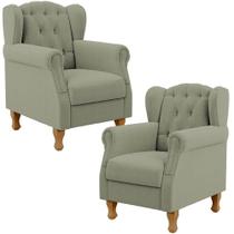 Kit 02 Poltronas Decorativa Para Sala De Estar Yara P02 Bouclê Oliva - Lyam Decor