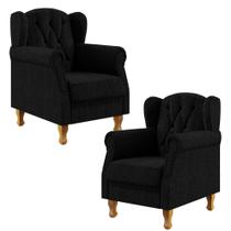 Kit 02 Poltronas Decorativa Para Sala de Estar Yara P02 Linho Chumbo - Lyam Decor