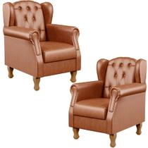 Kit 02 Poltronas Decorativa Para Sala De Estar Yara P02 material sintético Camel - Lyam Decor