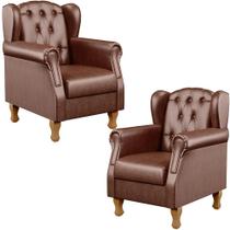 Kit 02 Poltronas Decorativa Para Sala De Estar Yara P02 Material Sintético Marrom - Lyam Decor Kit 02 Poltronas Decorativa Para Sala De Estar Yara P02 Material Sintético Marrom - Lyam Decor