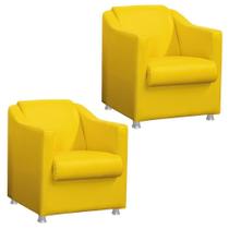 Kit 02 Poltronas Decorativa Para Sala e Escritório Tilla Napa Amarelo - DS Estofados