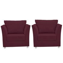 Kit 02 Poltronas Decorativa para Sala e Quarto Lisboa Suede Bordô