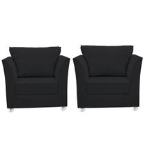 Kit 02 Poltronas Decorativa para Sala e Quarto Lisboa Suede Preto Kit 02 Poltronas Decorativa para Sala e Quarto Lisboa Suede Preto