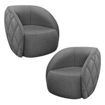 Kit 02 Poltronas Decorativa Para Sala Living Olimpo M03 Linho Chumbo - Lyam Decor