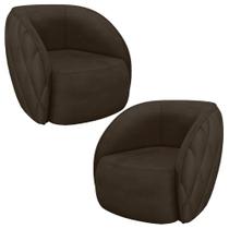 Kit 02 Poltronas Decorativa Para Sala Living Olimpo M03 Veludo Marrom - Lyam Decor Kit 02 Poltronas Decorativa Para Sala Living Olimpo M03 Veludo Marrom - Lyam Decor