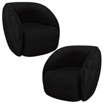 Kit 02 Poltronas Decorativa Para Sala Living Olimpo M03 Veludo Preto - Lyam Decor