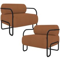 Kit 02 Poltronas Decorativa Pés Industrial Moscou K01 Bouclê Terracota - Lyam Decor Kit 02 Poltronas Decorativa Pés Industrial Moscou K01 Bouclê Terracota - Lyam Decor