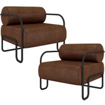 Kit 02 Poltronas Decorativa Pés Industrial Moscou K01 material sintético Marrom - Lyam Decor Kit 02 Poltronas Decorativa Pés Industrial Moscou K01 material sintético Marrom - Lyam Decor