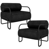 Kit 02 Poltronas Decorativa Pés Industrial Moscou K01 material sintético Preto - Lyam Decor Kit 02 Poltronas Decorativa Pés Industrial Moscou K01 material sintético Preto - Lyam Decor