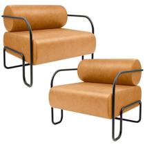 Kit 02 Poltronas Decorativa Pés Industrial Moscou K01 material sintético Whisky - Lyam Decor Kit 02 Poltronas Decorativa Pés Industrial Moscou K01 material sintético Whisky - Lyam Decor