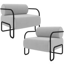 Kit 02 Poltronas Decorativa Pés Industrial Moscou K01 Veludo Cinza - Lyam Decor Kit 02 Poltronas Decorativa Pés Industrial Moscou K01 Veludo Cinza - Lyam Decor