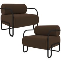 Kit 02 Poltronas Decorativa Pés Industrial Moscou K01 Veludo Marrom - Lyam Decor Kit 02 Poltronas Decorativa Pés Industrial Moscou K01 Veludo Marrom - Lyam Decor