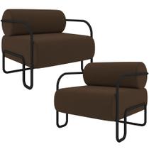 Kit 02 Poltronas Decorativa Pés Industrial Moscou K01 Veludo Marrom - Lyam Decor Kit 02 Poltronas Decorativa Pés Industrial Moscou K01 Veludo Marrom - Lyam Decor