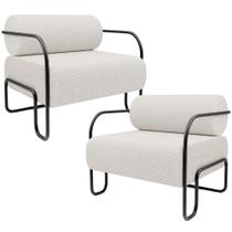 Kit 02 Poltronas Decorativa Pés Industrial Moscou L02 Bouclê Cru - Lyam Decor Kit 02 Poltronas Decorativa Pés Industrial Moscou L02 Bouclê Cru - Lyam Decor