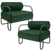 Kit 02 Poltronas Decorativa Pés Industrial Moscou L02 material sintético Verde - Lyam Decor