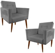 Kit 02 Poltronas Decorativa Pés Palito Clara Suede Grafitte Kit 02 Poltronas Decorativa Pés Palito Clara Suede Grafitte