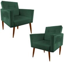 Kit 02 Poltronas Decorativa Pés Palito Clara Suede Verde Kit 02 Poltronas Decorativa Pés Palito Clara Suede Verde